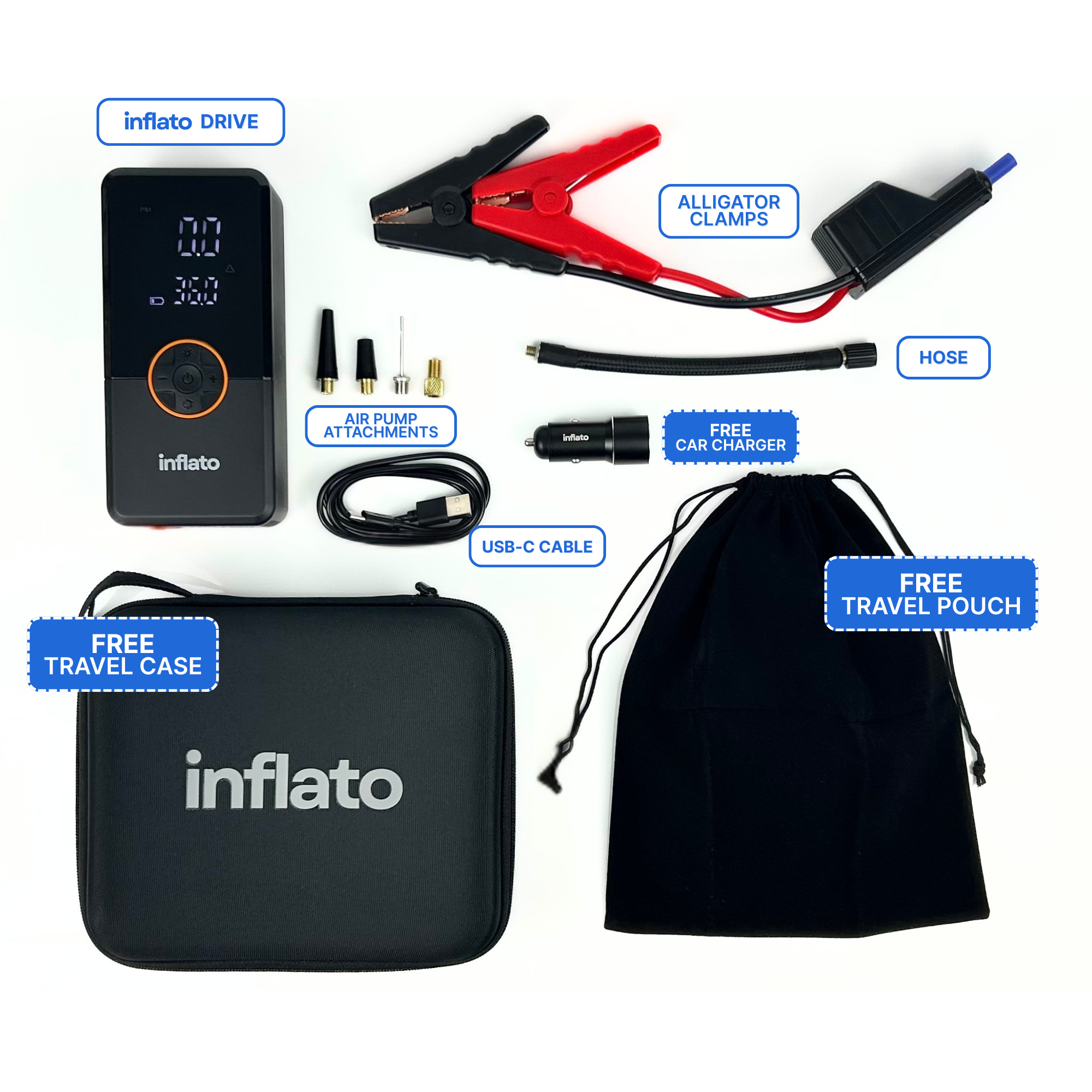 Inflato Drive™ | 1000A Portable Jump Starter & 150PSI Air Pump